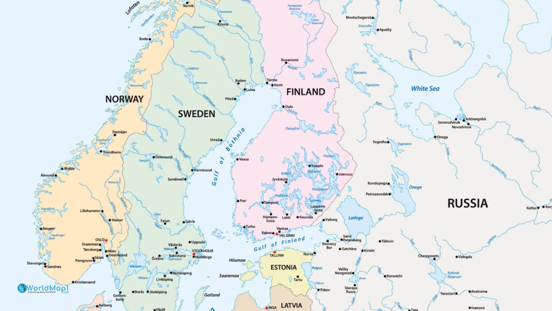 Karte der skandinavischen und baltischen Länder mit Russland